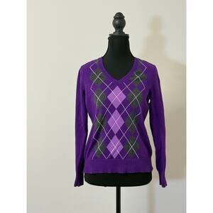 Izod Purple And Argyle Cotton Sweater